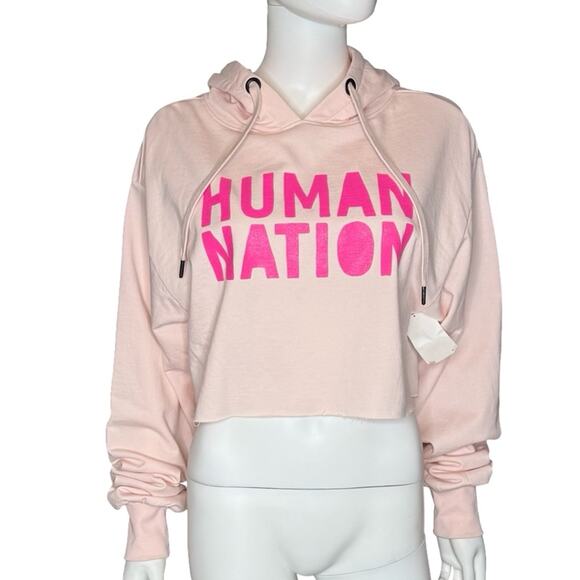 Human Nation Cropped Pink Smiley Face Hoodie Women’s Sz S - Picture 1 of 5